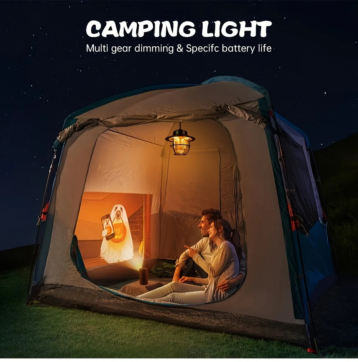 2PCS Portable Rechargeable Camping Lantern, 4 Light Modes Adjustable Brightness IP65 Waterproof LED Tent Light for Camping Fishing Hiking Power Outage Emergency
