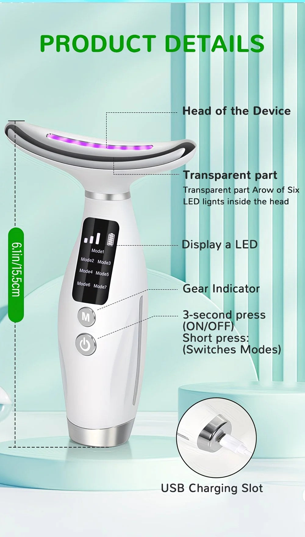 Rechargeable Facial and Neck Beauty Device, 7-Mode Facial Massage, the Perfect Gift for Women and Girls