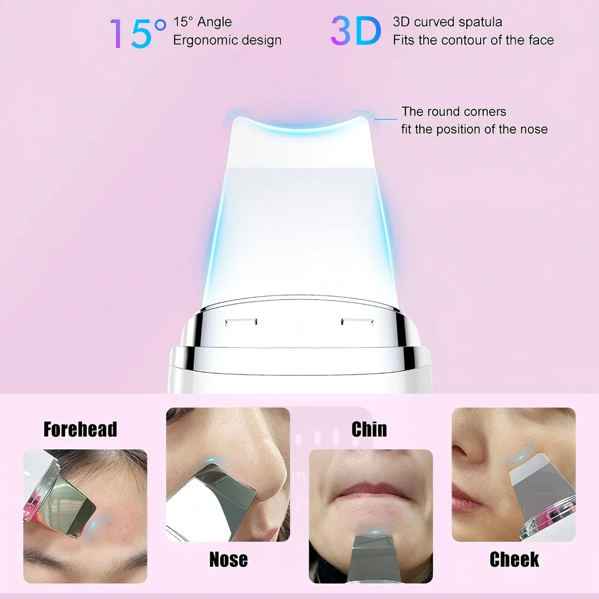 4-in-1 Ultrasonic EMS Skin Spatula: Ion+ Blackhead Extraction & Ion- Serum Infusion, EMS V-Face Lifting, LED Display. The ultimate at-home deep cleansing device.
