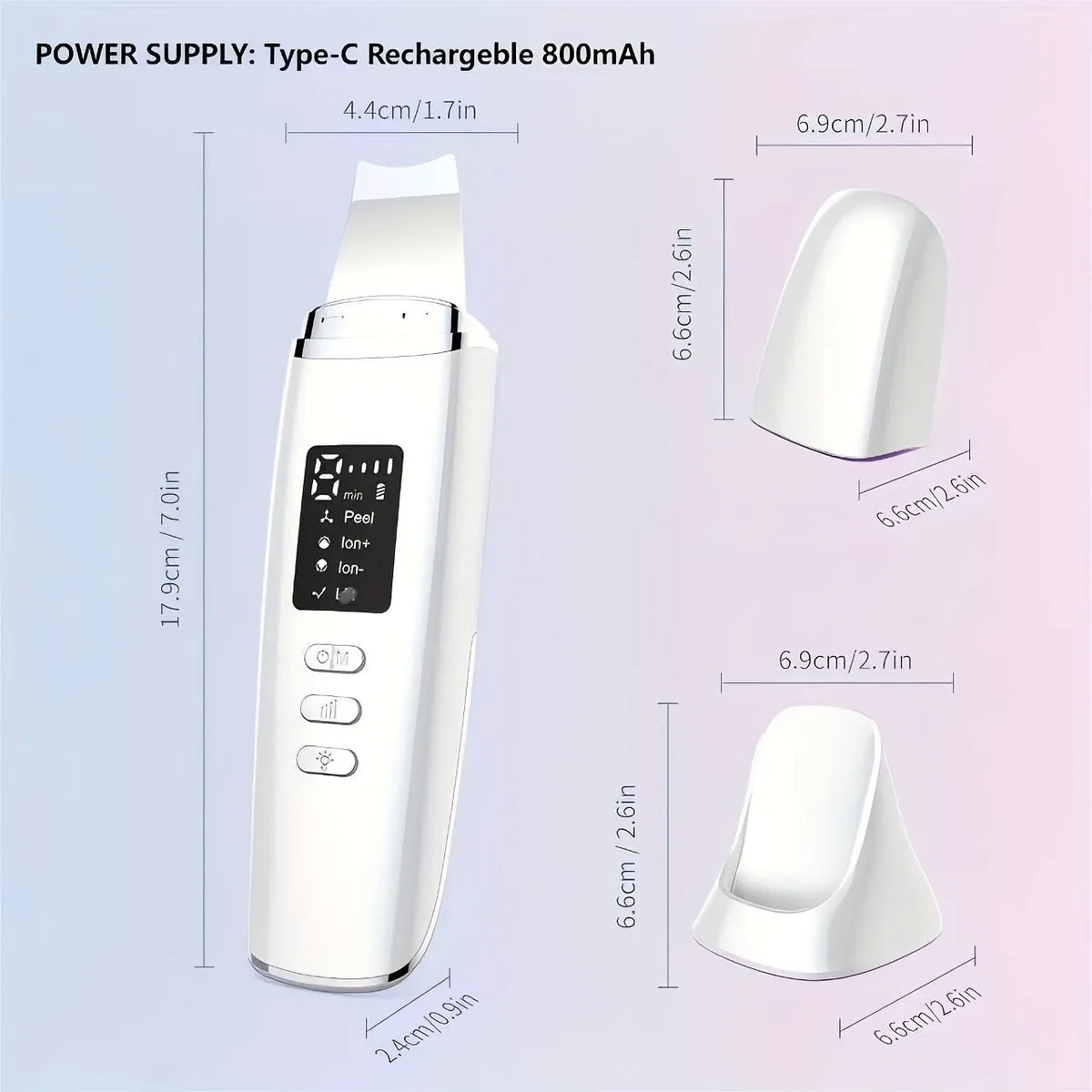 4-in-1 Ultrasonic EMS Skin Spatula: Ion+ Blackhead Extraction & Ion- Serum Infusion, EMS V-Face Lifting, LED Display. The ultimate at-home deep cleansing device.