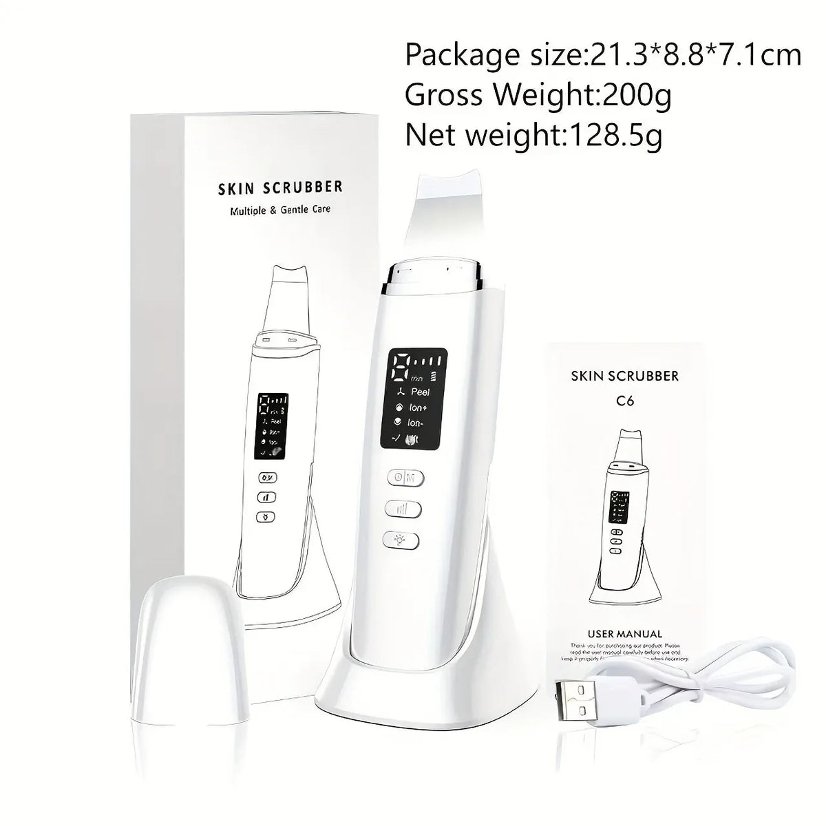 4-in-1 Ultrasonic EMS Skin Spatula: Ion+ Blackhead Extraction & Ion- Serum Infusion, EMS V-Face Lifting, LED Display. The ultimate at-home deep cleansing device.