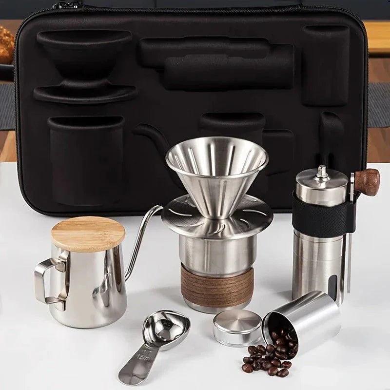6-Piece Pour Over Coffee Set, Coffee Machine Gift Box, Pour Over Coffee Kettle, Coffee Cup, Coffee Bean Grinder Set.inherent/true qualities