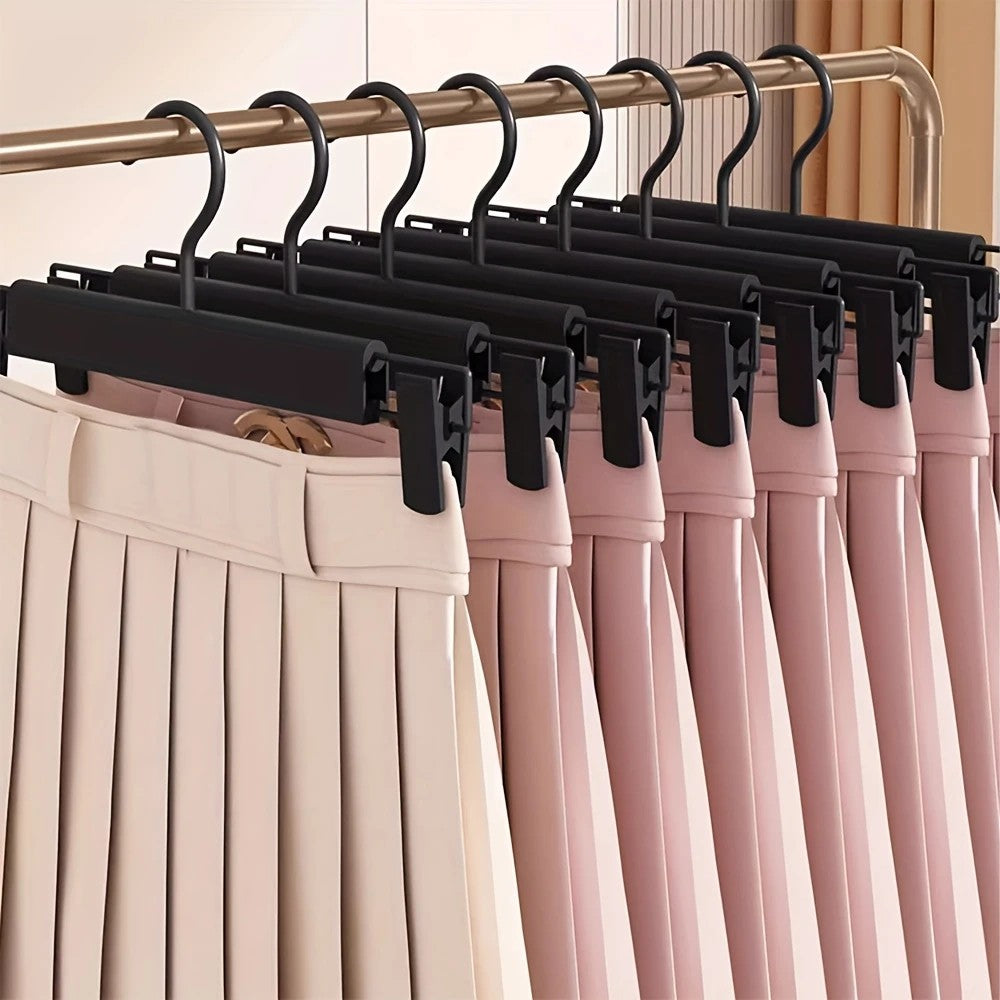 10pcs Super Anti-Slip Pants Hangers with Clips, Thickened Plastic Dual-Use Skirt/Pants Hangers, Seamless Anti-Mark Home Drying Racks, Wardrobe Organizer Essential.