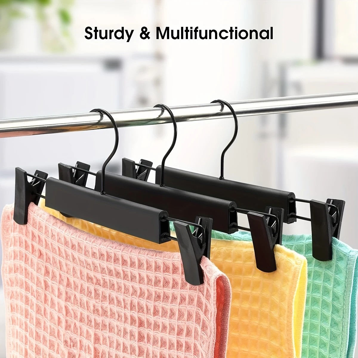 10pcs Super Anti-Slip Pants Hangers with Clips, Thickened Plastic Dual-Use Skirt/Pants Hangers, Seamless Anti-Mark Home Drying Racks, Wardrobe Organizer Essential.