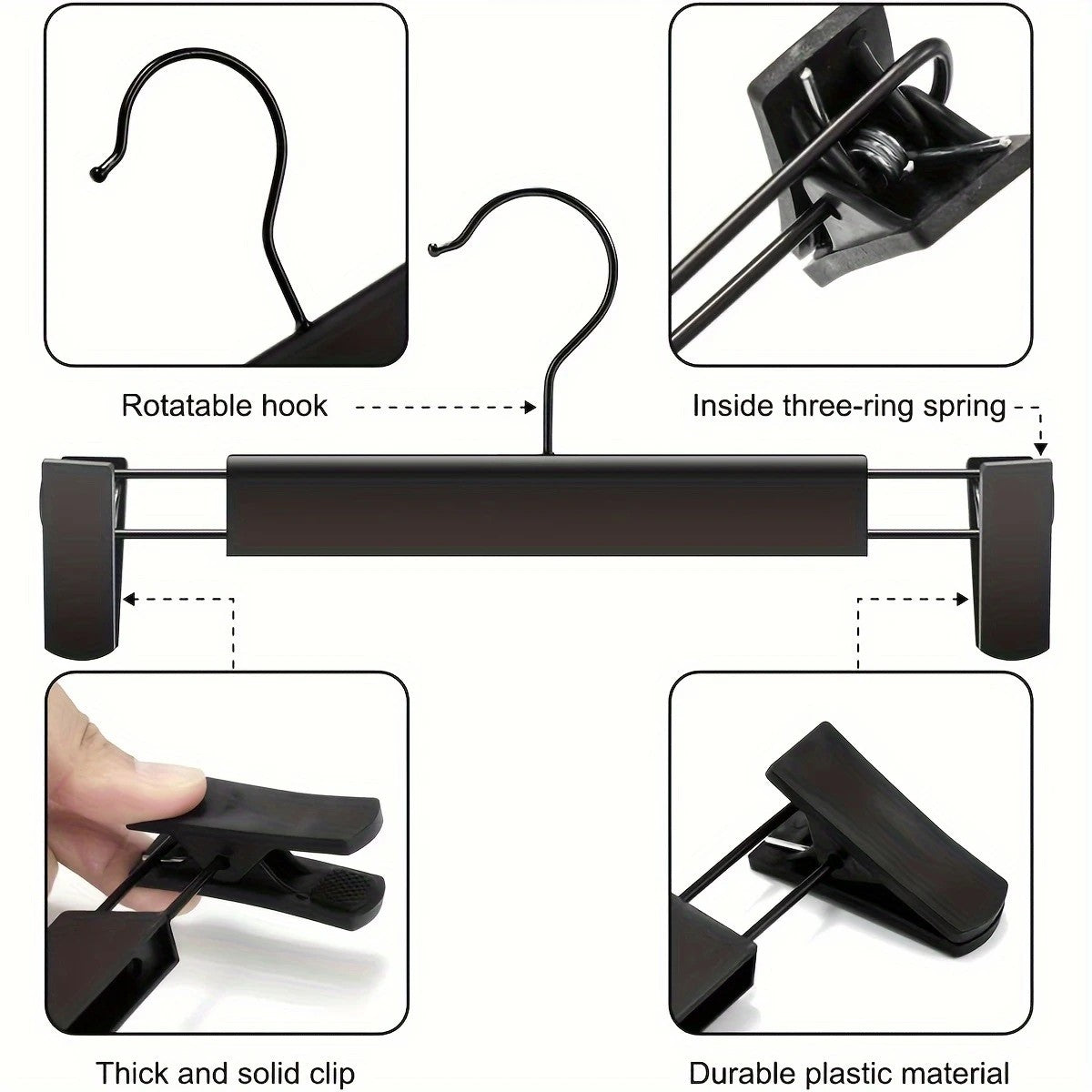 10pcs Super Anti-Slip Pants Hangers with Clips, Thickened Plastic Dual-Use Skirt/Pants Hangers, Seamless Anti-Mark Home Drying Racks, Wardrobe Organizer Essential.