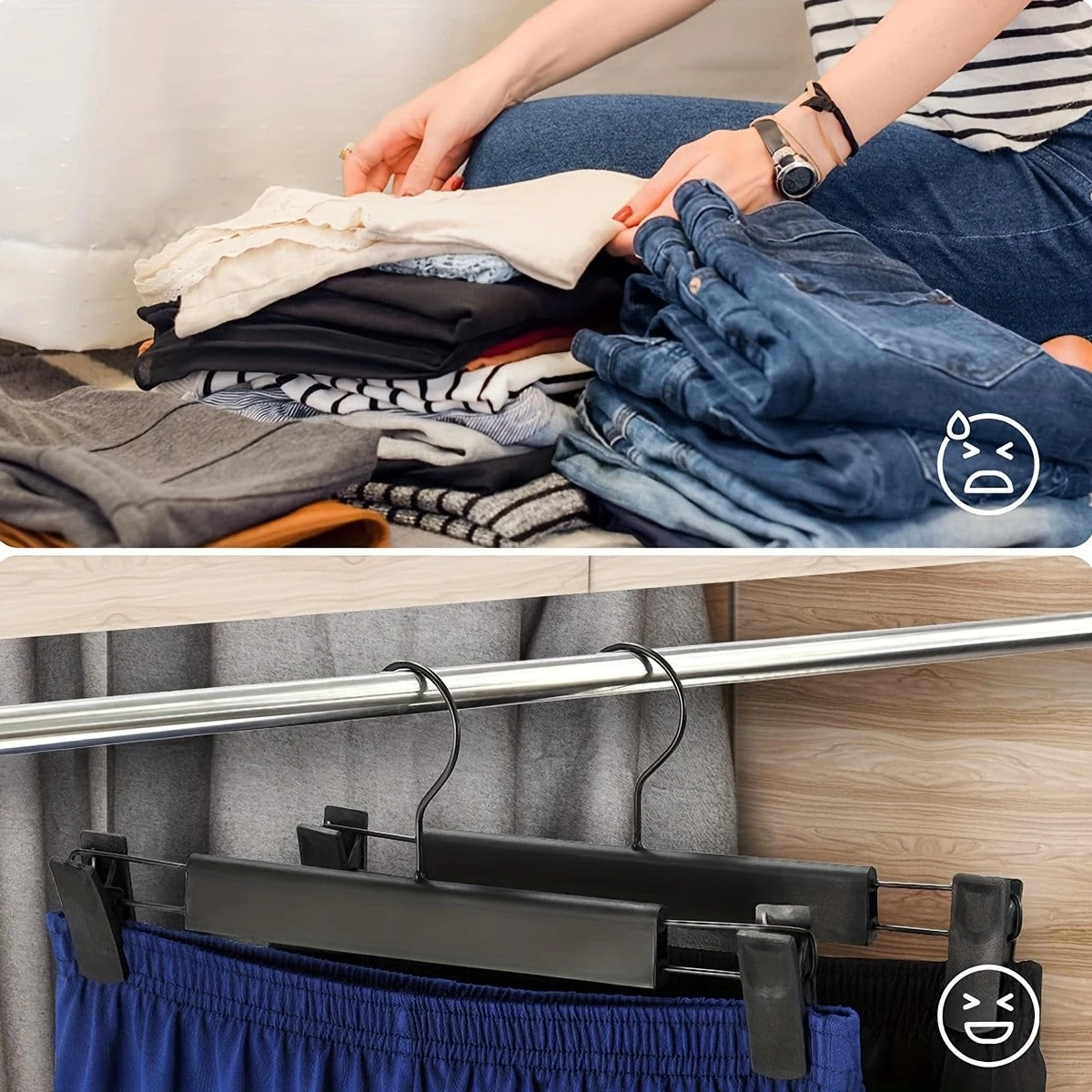 20pcs Super Anti-Slip Pants Hangers with Clips, Thickened Plastic Dual-Use Skirt/Pants Hangers, Seamless Anti-Mark Home Drying Racks, Wardrobe Organizer Essential.