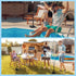 Vertical multi-arm mist cooling system, 360° surround atomization, brass anti-clog nozzles, 8m tubing, no electricity needed—connects to faucet and sprays instantly, supports multi-sprinkler series connection, ideal for patio, garden, and outdoor cooling.