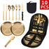 【10-Piece】Outdoor Portable Stainless Steel Cutlery Set, food-grade material, includes knife, fork, spoon, plate & tongs. Comes with a carry bag, essential for camping, commuting & dining.(golden)