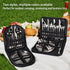 【20-Piece】Outdoor Portable Stainless Steel Cutlery Set, food-grade material, includes knife, fork, spoon, plate, tongs & opener. Comes with carry bag, essential for camping, commuting & dining.(black)
