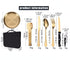 【20-Piece】Outdoor Portable Stainless Steel Cutlery Set, food-grade material, includes knife, fork, spoon, plate, tongs & opener. Comes with carry bag, essential for camping, commuting & dining.(black)