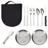 【20-Piece】Outdoor Portable Stainless Steel Cutlery Set, food-grade material, includes knife, fork, spoon, plate, tongs & opener. Comes with carry bag, essential for camping, commuting & dining.(silver)
