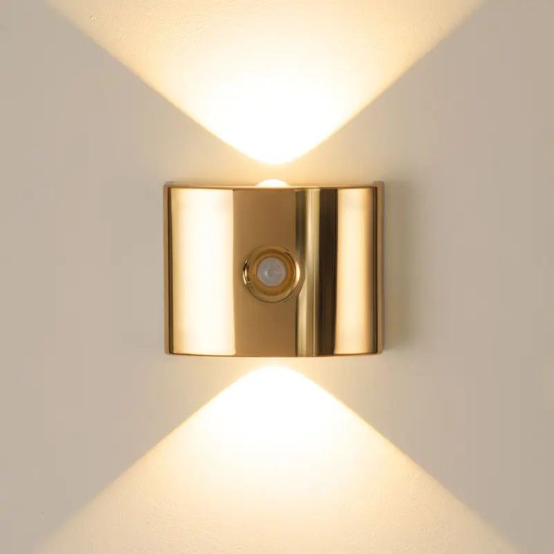 2PCS Induction wall lamp with three-color stepless dimming, 120° auto shut-off, USB rechargeable magnetic installation. Smart motion-sensing LED wall lamp, serving as both a night light and an ambient light./golden