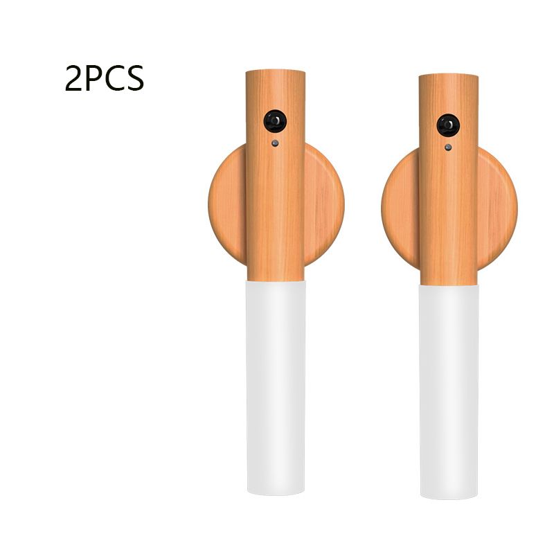 2-Pack USB Rechargeable Magnetic LED Night Light – Motion Sensor Wall Light for Bedroom, Kitchen & Bathroom/Ash wood color