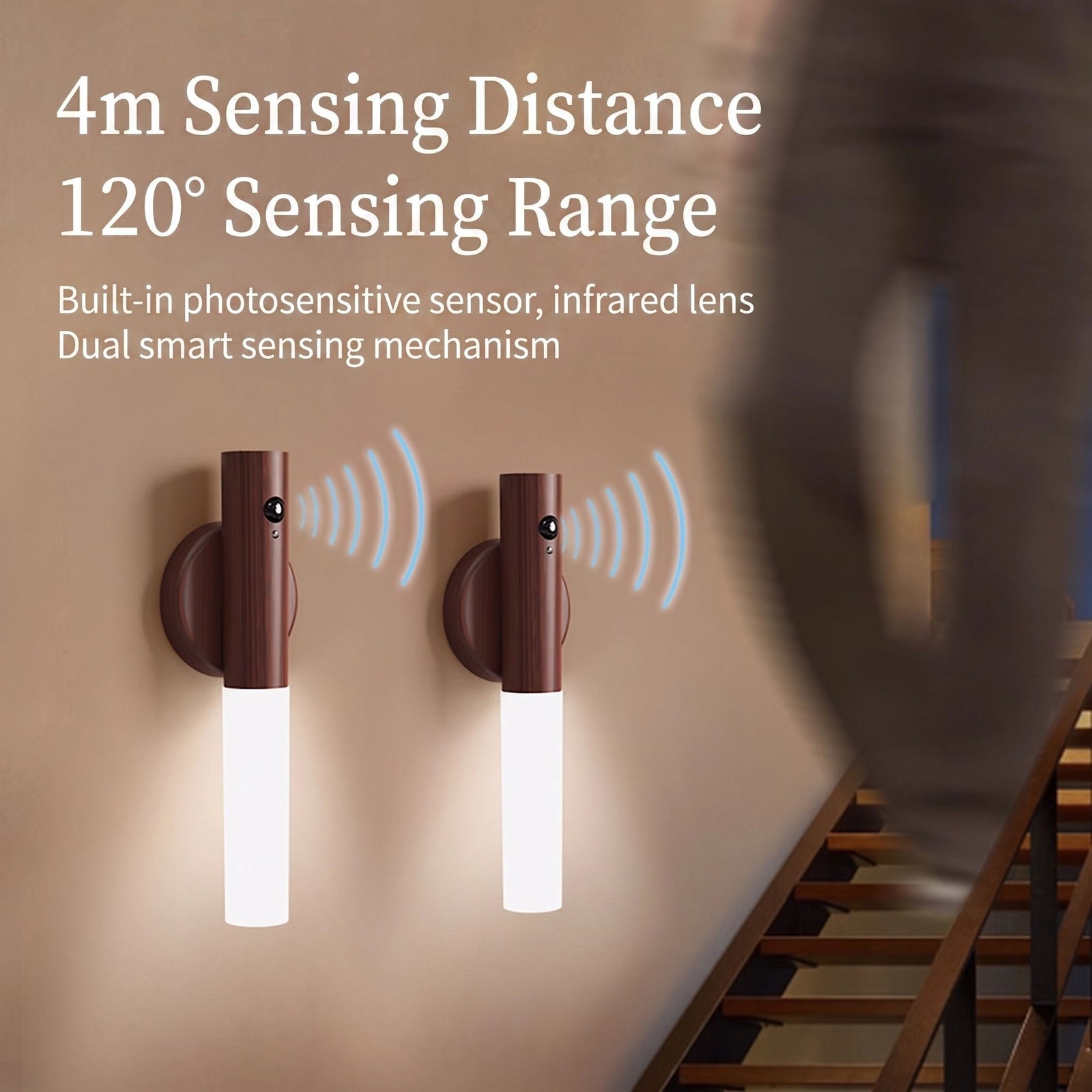 2-Pack USB Rechargeable Magnetic LED Night Light – Motion Sensor Wall Light for Bedroom, Kitchen & Bathroom/Ash wood color