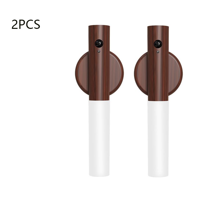 2-Pack USB Rechargeable Magnetic LED Night Light – Motion Sensor Wall Light for Bedroom, Kitchen & Bathroom/Ash wood color