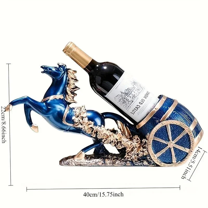 golden Freestanding Luxury Wine Rack, Stable Partitioned Storage, Hand-Carved "Success at First Attempt" Horse, Housewarming Gift