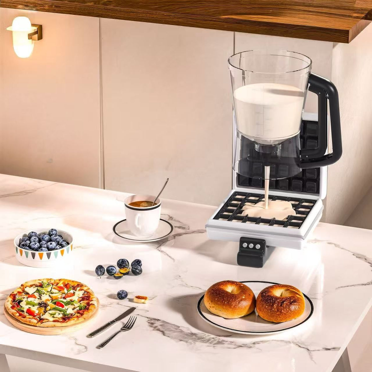 Handheld Batter Dispenser with Measuring Cup, PP Cake Waffle Pancake Batter Separator, DIY Baking Tool.(black)