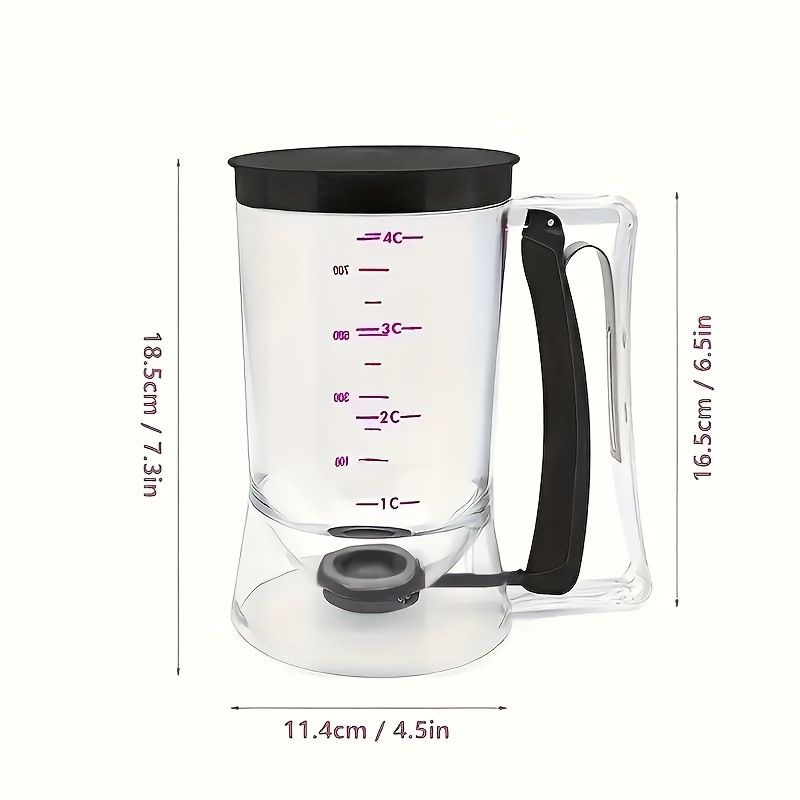 Handheld Batter Dispenser with Measuring Cup, PP Cake Waffle Pancake Batter Separator, DIY Baking Tool.(black)