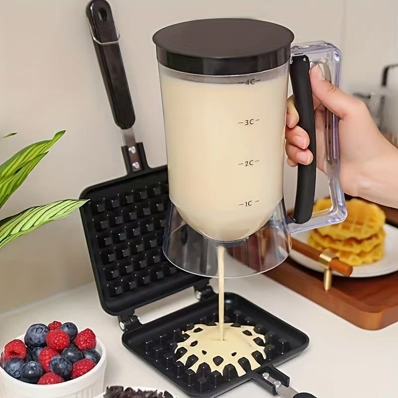 Handheld Batter Dispenser with Measuring Cup, PP Cake Waffle Pancake Batter Separator, DIY Baking Tool.(black)