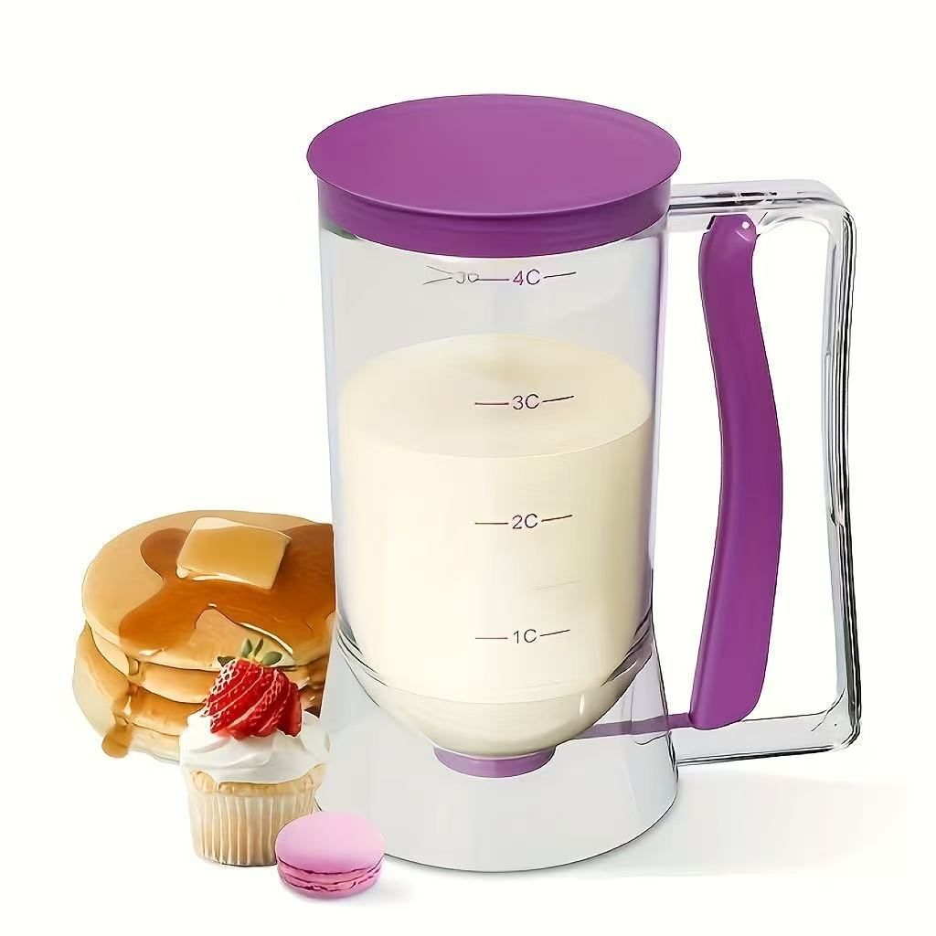 Handheld Batter Dispenser with Measuring Cup, PP Cake Waffle Pancake Batter Separator, DIY Baking Tool.(black)
