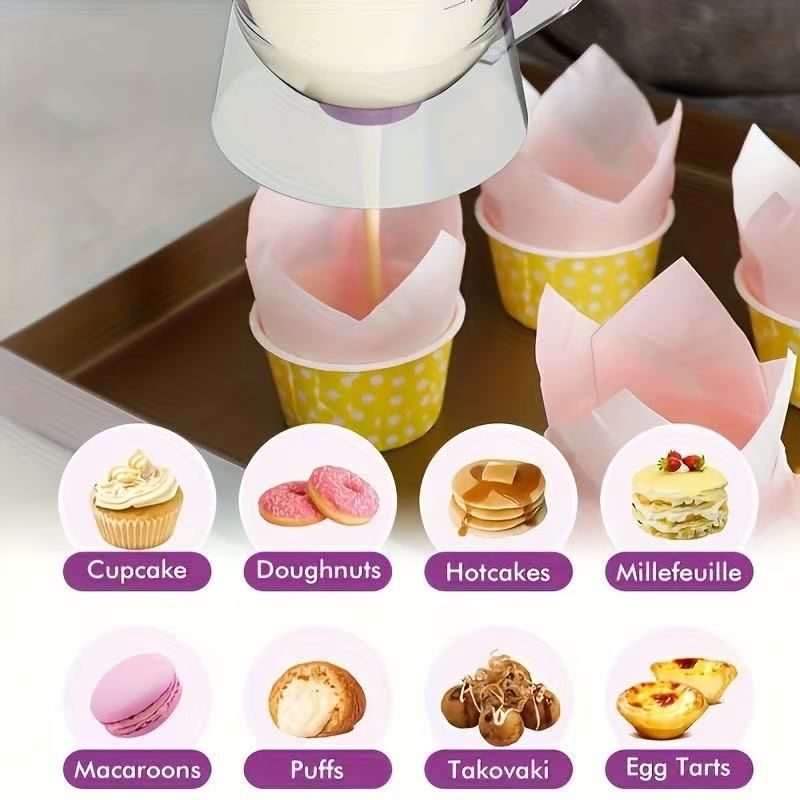 Handheld Batter Dispenser with Measuring Cup, PP Cake Waffle Pancake Batter Separator, DIY Baking Tool(purple)