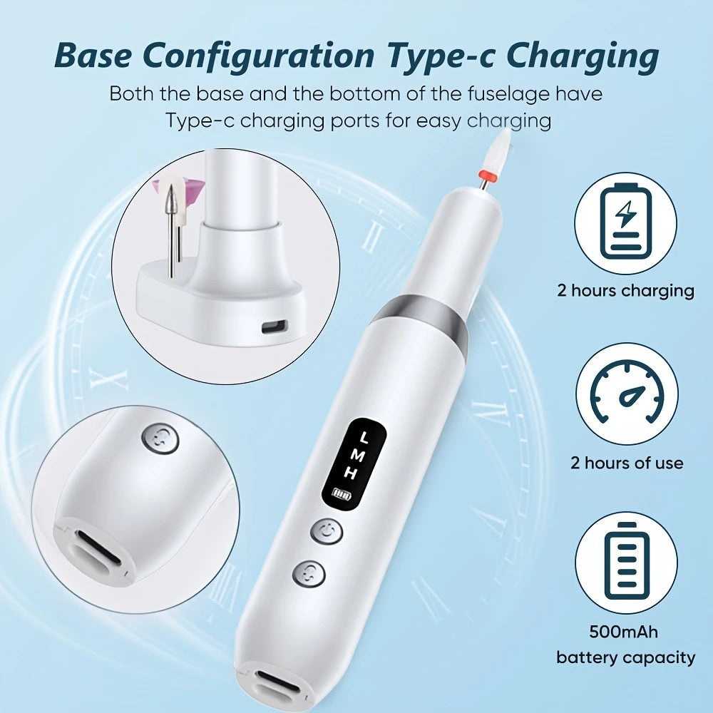 Pink   Wireless Charging Nail Drill, 3-Speed Adjustable, Professional-Level Care in One Tool