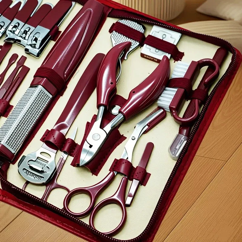 42-Piece Classic Stainless Steel Manicure & Pedicure Set: Concave Blade Precision Claws, Portable Travel Case, Ideal for Home, Travel & Gifting/brown