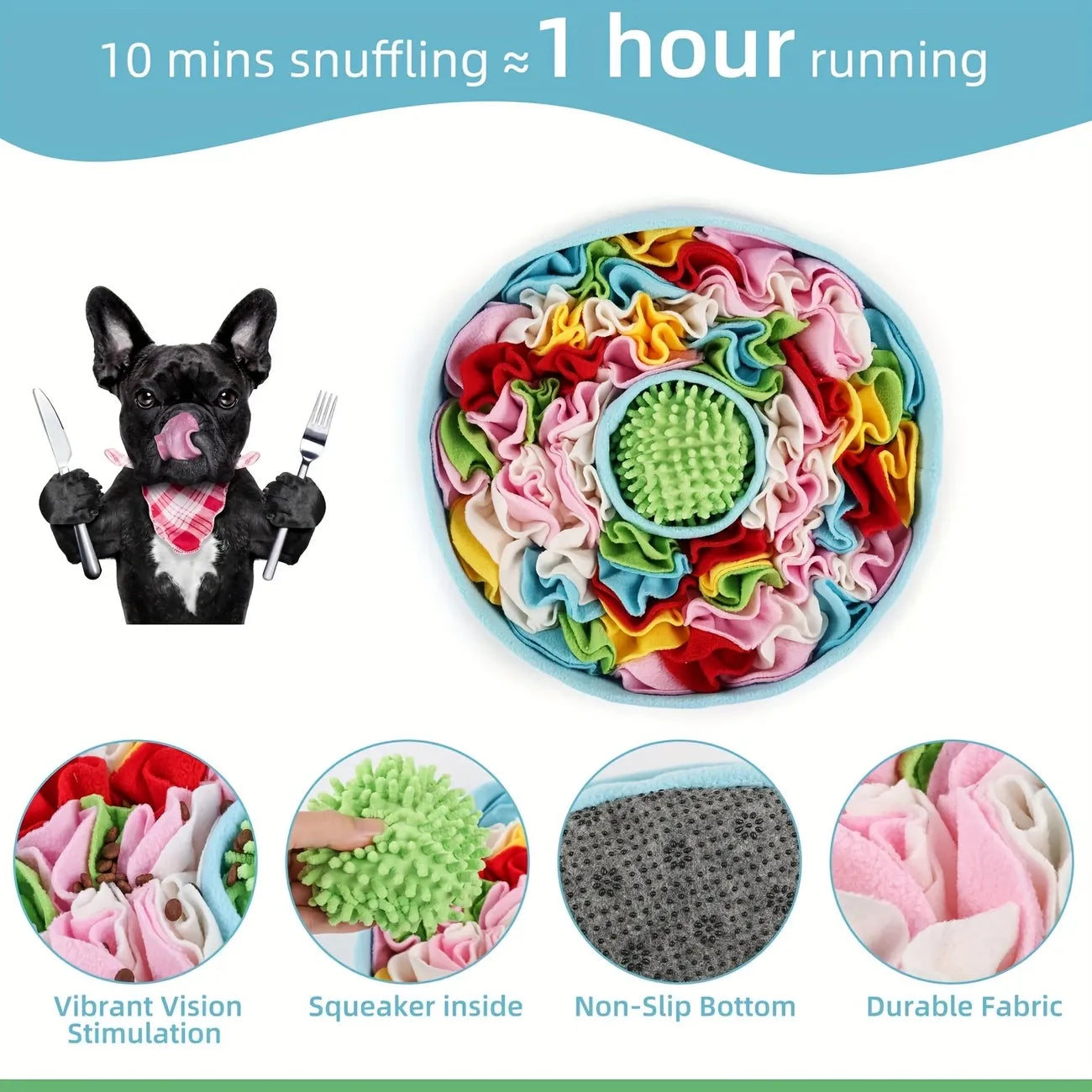 Pet Snuffle Mat Slow Feeder Bowl: Polyester Bite-Resistant Squeaky Toy, Non-Slip Base, Machine Washable, Universal for Dogs & Cats, Stress Relief Foraging Training, Healthy Slow Feeding.(brown)