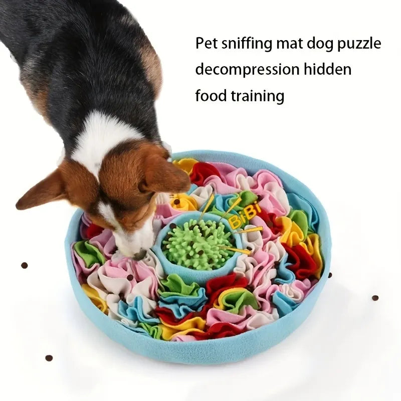 Pet Snuffle Mat Slow Feeder Bowl: Polyester Bite-Resistant Squeaky Toy, Non-Slip Base, Machine Washable, Universal for Dogs & Cats, Stress Relief Foraging Training, Healthy Slow Feeding.(brown)