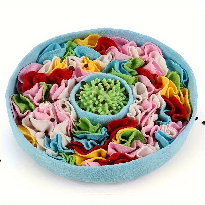 Pet Snuffle Mat Slow Feeder Bowl: Polyester Bite-Resistant Squeaky Toy, Non-Slip Base, Machine Washable, Universal for Dogs & Cats, Stress Relief Foraging Training, Healthy Slow Feeding.(baby blue)