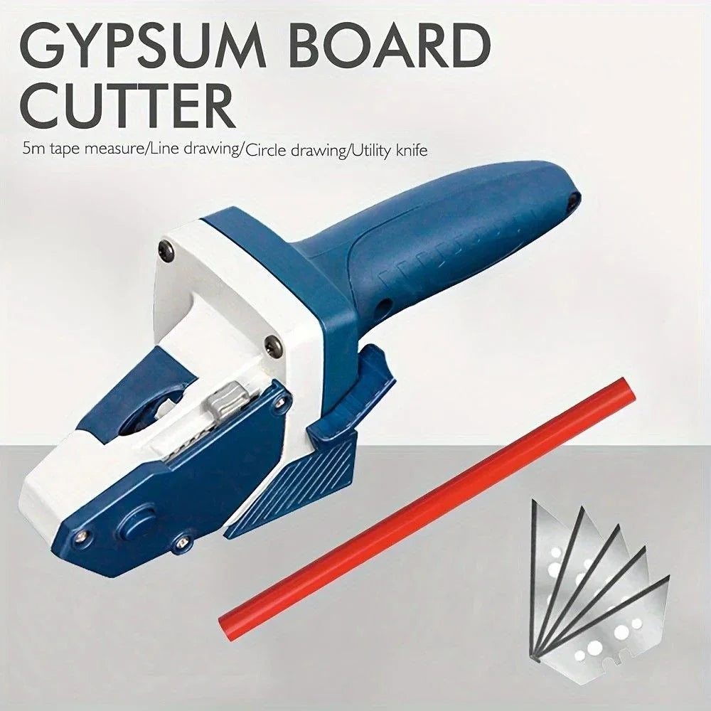 Professional Gypsum Board Cutter Kit with 5m Tape Measure & 5 Spare Blades Aluminum TPR Handle for Dust Free Drywall Foam KT Board Cutting Includes Pencil Ideal for DIY & Professional Use