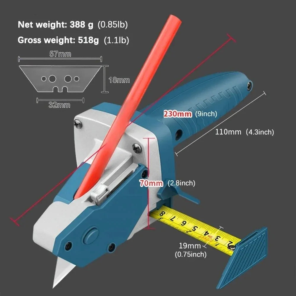 Professional Gypsum Board Cutter Kit with 5m Tape Measure & 5 Spare Blades Aluminum TPR Handle for Dust Free Drywall Foam KT Board Cutting Includes Pencil Ideal for DIY & Professional Use