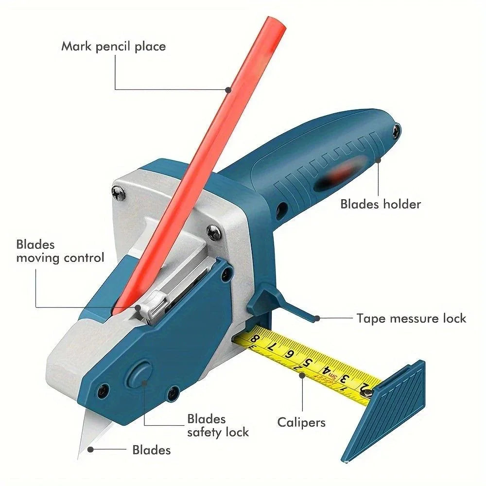 Professional Gypsum Board Cutter Kit with 5m Tape Measure & 5 Spare Blades Aluminum TPR Handle for Dust Free Drywall Foam KT Board Cutting Includes Pencil Ideal for DIY & Professional Use