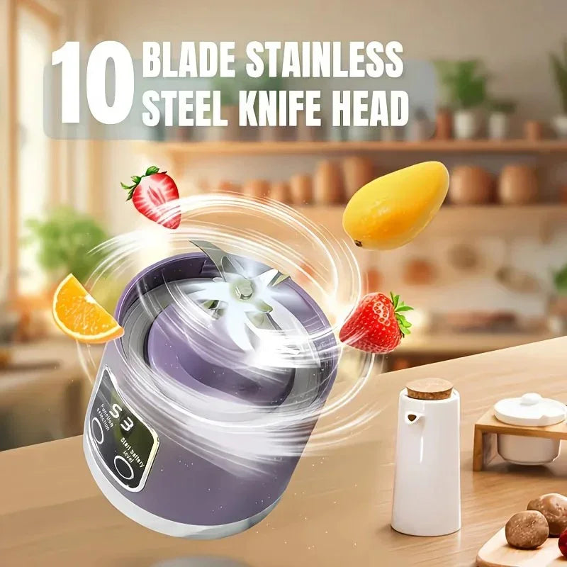Portable USB Blender – 10‑Blade 390 Motor, 450ml Cup, Type‑C Charging (White)