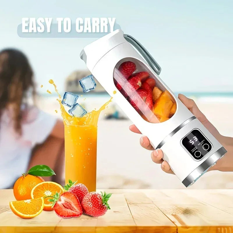 Portable USB Blender – 10‑Blade 390 Motor, 450ml Cup, Type‑C Charging (White)
