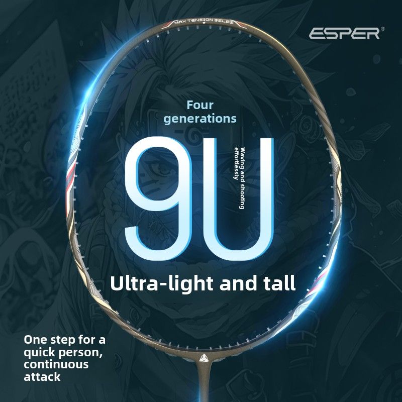 ESPER Explorer Fourth Generation Badminton Racket 58g 9U All-Around Full Carbon Fiber Fish Scale Armor G6 Lightweight Racket(BLUE)