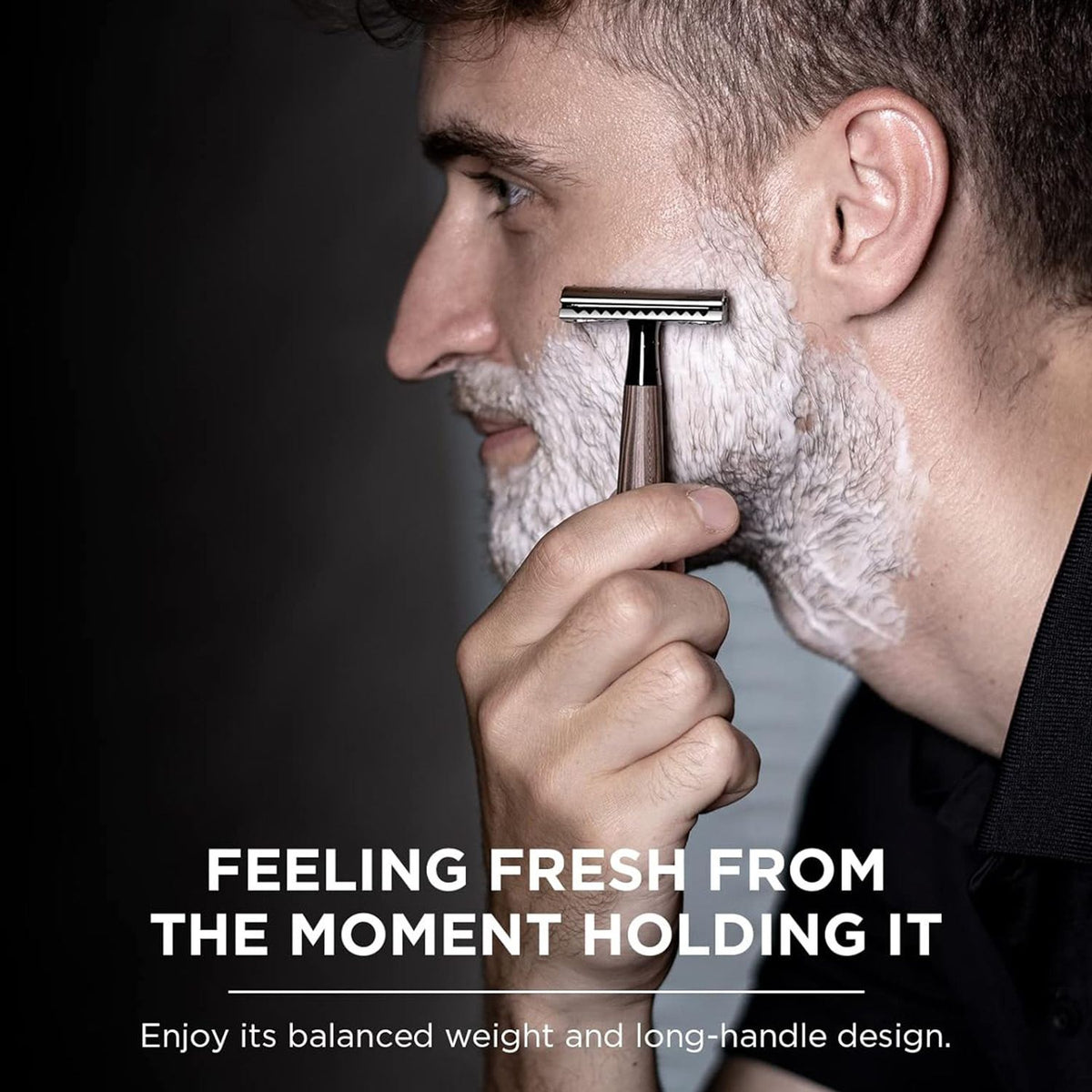 Classic Imitation Wood Double Edge Safety Razor – Eco-Friendly Wet Shaving, Weighted Balance, Men's Grooming Gift。（Gun wood grain)