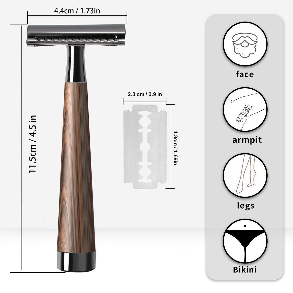 Classic Imitation Wood Double Edge Safety Razor – Eco-Friendly Wet Shaving, Weighted Balance, Men's Grooming Gift.(Silver wood grain)