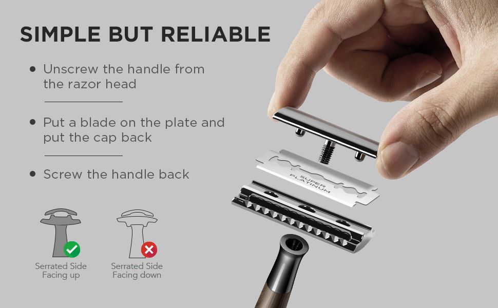 Classic Imitation Wood Double Edge Safety Razor – Eco-Friendly Wet Shaving, Weighted Balance, Men's Grooming Gift.(Silver wood grain)