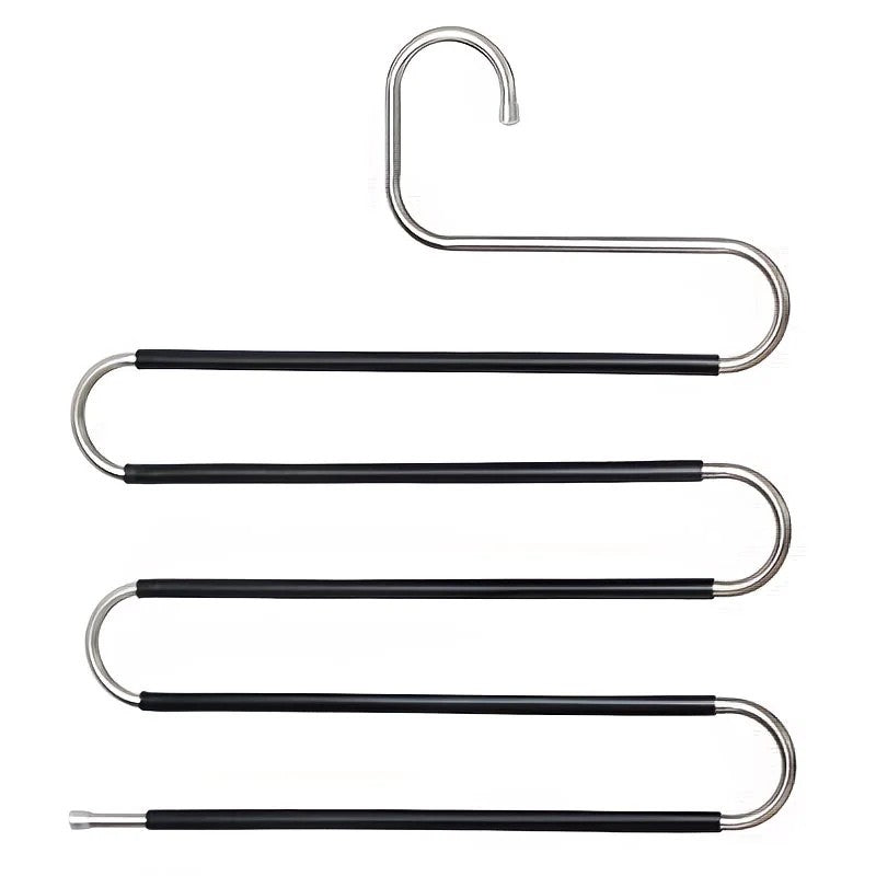 S‑Shaped Pants Hanger – 5‑Layer Stainless Steel, Anti‑Slip Silicone Design