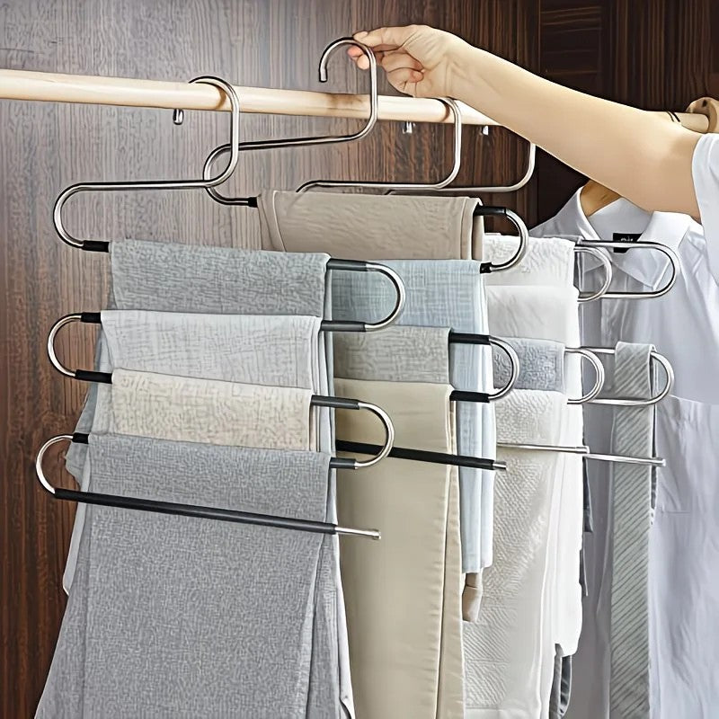 3 Pack Multi-Layer Stainless Steel Metal Pants Hangers, Bedroom Storage, S-Shaped Anti-Slip No-Mark, Space Saving, Closet Storage Rack, Pants Jeans Scarves Hanging, Black Version