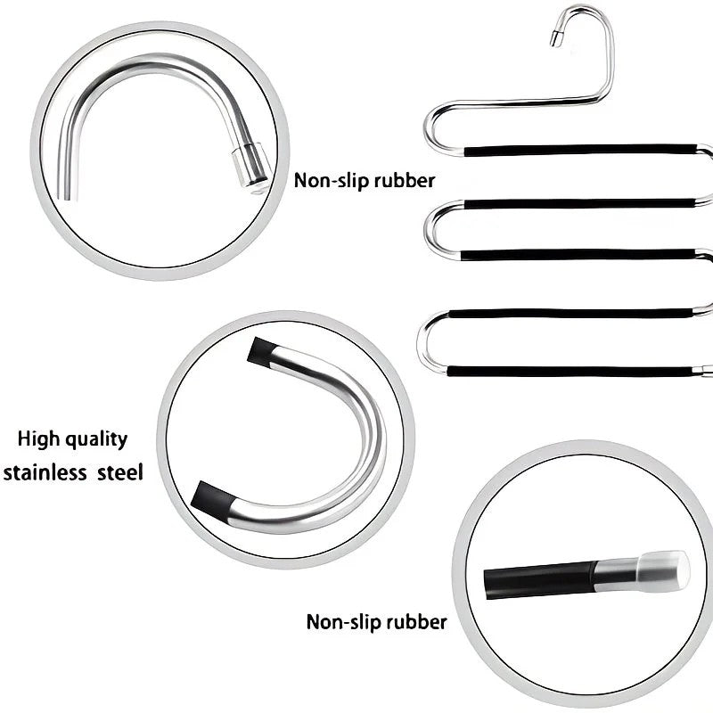 3 Pack Multi-Layer Stainless Steel Metal Pants Hangers, Bedroom Storage, S-Shaped Anti-Slip No-Mark, Space Saving, Closet Storage Rack, Pants Jeans Scarves Hanging, Black Version