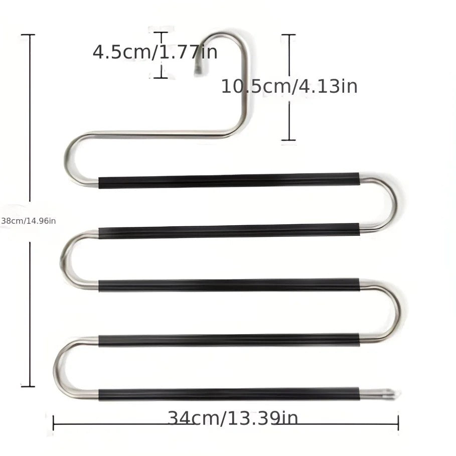 3 Pack Multi-Layer Stainless Steel Metal Pants Hangers, Bedroom Storage, S-Shaped Anti-Slip No-Mark, Space Saving, Closet Storage Rack, Pants Jeans Scarves Hanging, Black Version
