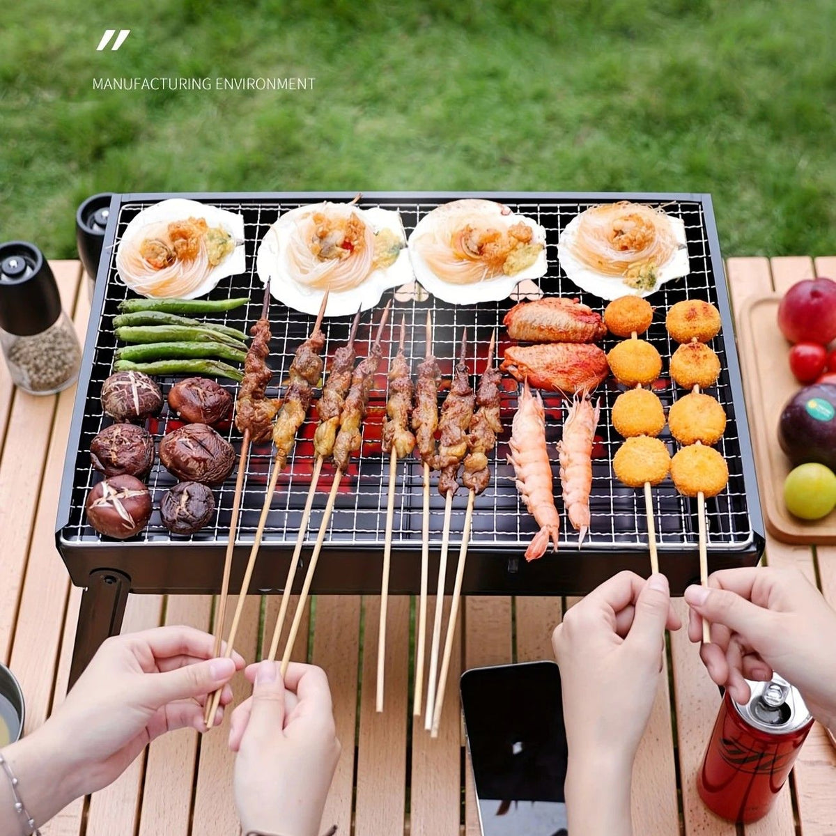 Weekend Essential Portable Foldable BBQ Grill Home & Camping Heavy Duty Steel No Assembly Required(Grand Kurogane.）