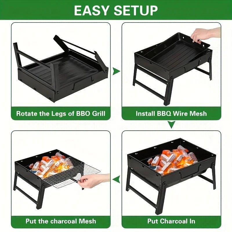 Weekend Essential Portable Foldable BBQ Grill Home & Camping Heavy Duty Steel No Assembly Required(Grand Kurogane.）