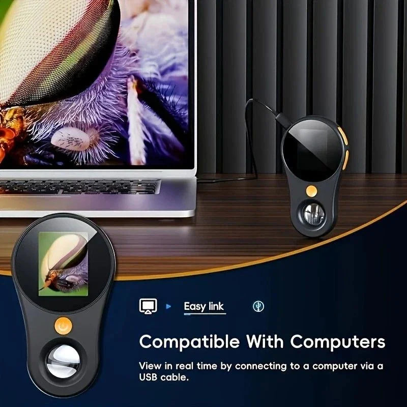 2 Inch 500X HD Portable Handheld Digital Microscope with Screen USB Connect to Computer for Plant Insect Repair Inspection.BLACK