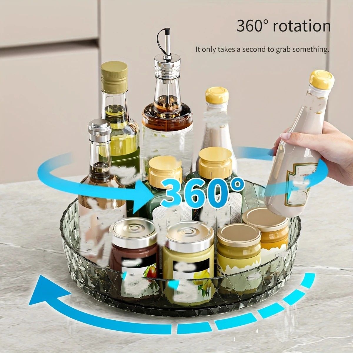 2PCS Acrylic Lazy Susan Organizer with Diamond Design | 360° Rotating Makeup & Vanity Tray | Modern Kitchen & Bathroom Storage（Transparent yellowish brown）