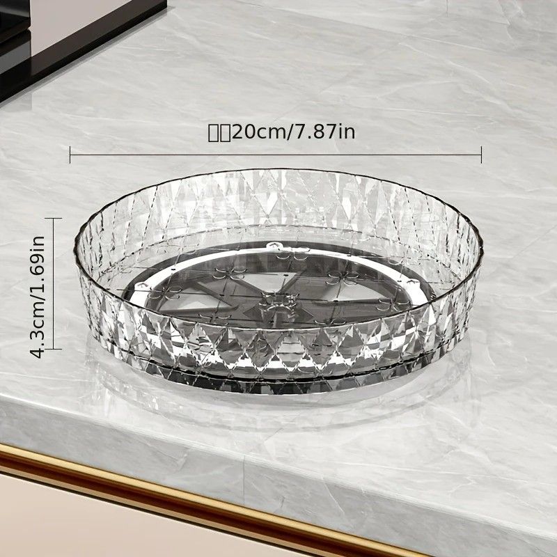 2PCS Acrylic Lazy Susan Organizer with Diamond Design | 360° Rotating Makeup & Vanity Tray | Modern Kitchen & Bathroom Storage（Transparent yellowish brown）