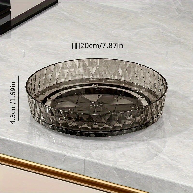 2PCS Acrylic Lazy Susan Organizer with Diamond Design | 360° Rotating Makeup & Vanity Tray | Modern Kitchen & Bathroom Storage（Transparent yellowish brown）