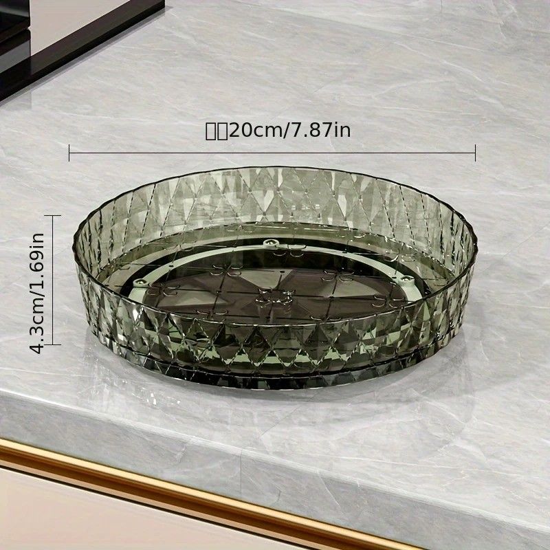2PCS Acrylic Lazy Susan Organizer with Diamond Design | 360° Rotating Makeup & Vanity Tray | Modern Kitchen & Bathroom Storage（Transparent yellowish brown）
